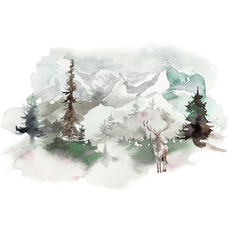 GK Wall Design Forest Winterscape Horned Deer Nordic Peel&Stick Wallpaper