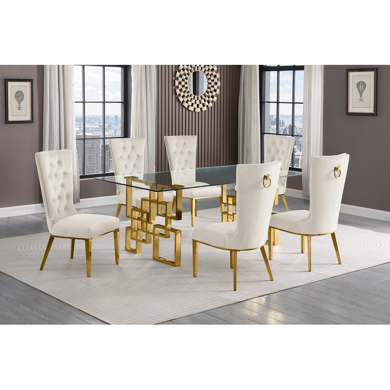 Best Quality Furniture D221/2-SC330-7 Dining Set with 12mm Tempered Glass