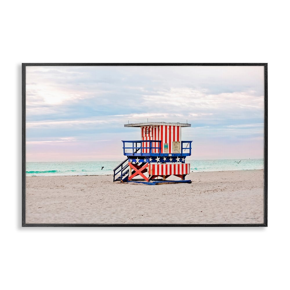 Stupell Patriotic Lifeguard Hut Framed Giclee Art Design By Seven Trees Design