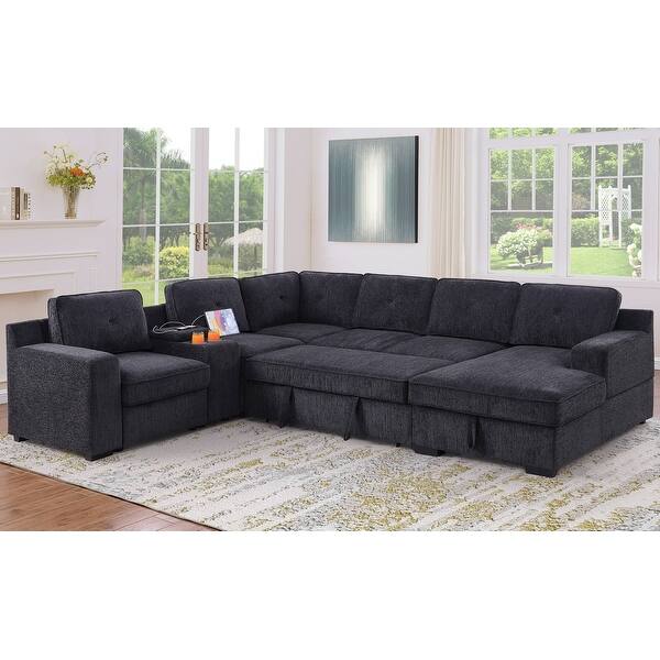 Oversized U Shaped Sleeper Sectional Sofa Pull Out Couch Bed