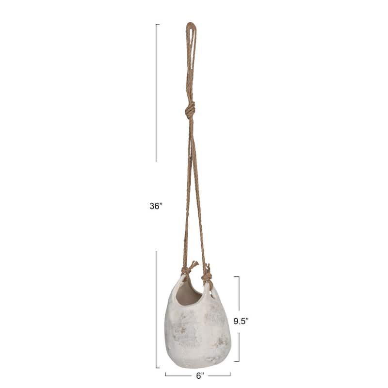 Hanging Stoneware Planter with Jute Rope Hanger and Distressed Finish