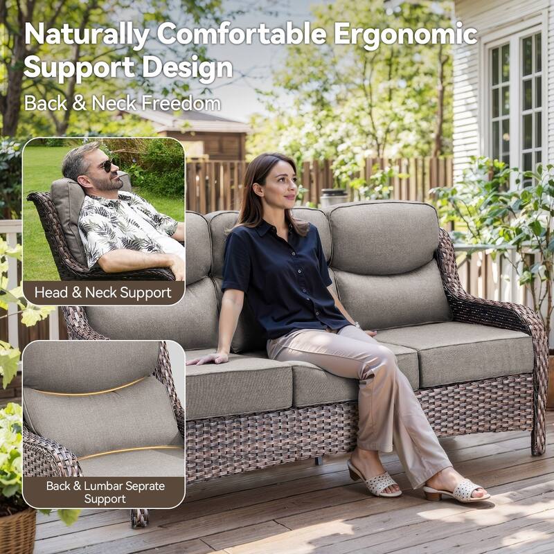 Pocassy 8/9PCS Patio Sofa Swivel Chair with 30" Fire Pit Tab;e