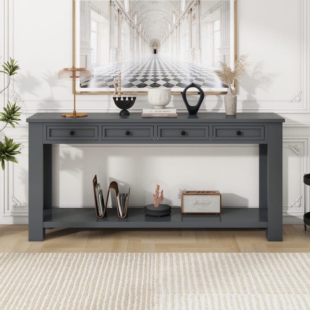 Console Table with Storage Drawers and Bottom Shelf