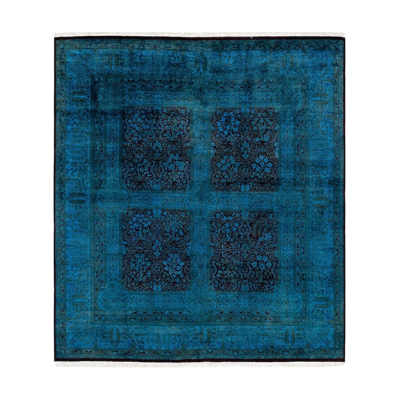 Overton Hand Knotted Wool Vintage Inspired Modern Contemporary Overdyed Blue Area Rug - 6' 1" x 6' 9"