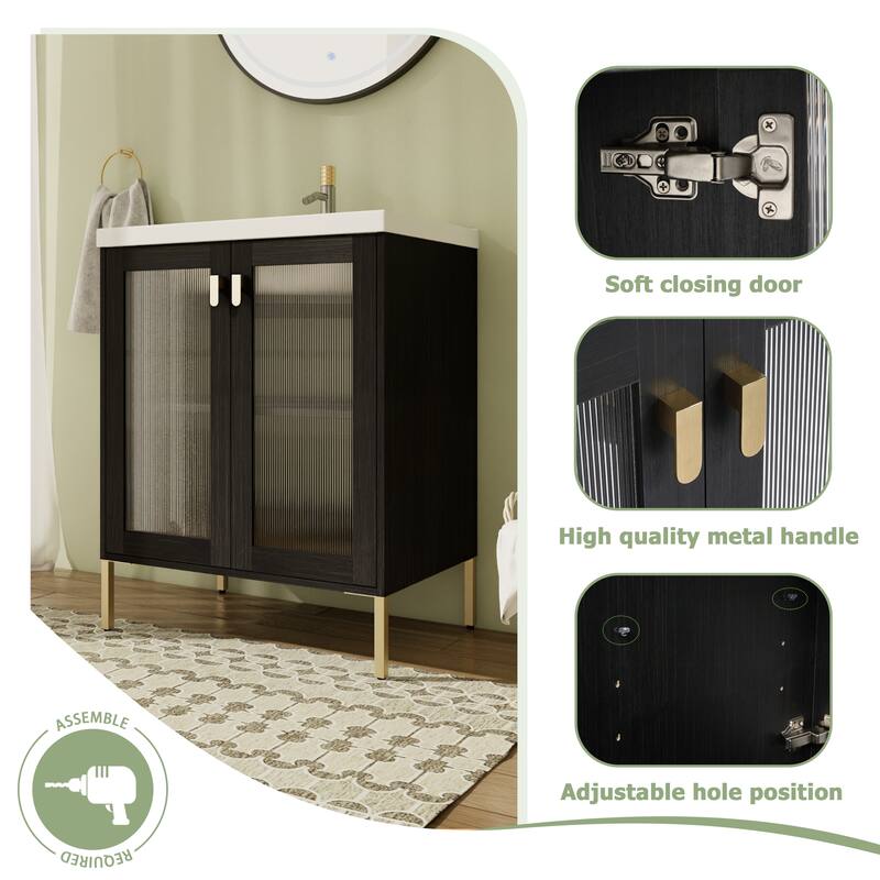 28" FreeStanding Bathroom Vanity with Sink, Floor Stand Bathroom Vanity with Soft Close Door and Adjustable shelf