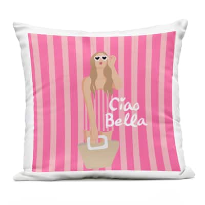 Stupell Pink Striped Glam Girl Printed Outdoor Throw Pillow Design by Chen Alyesh
