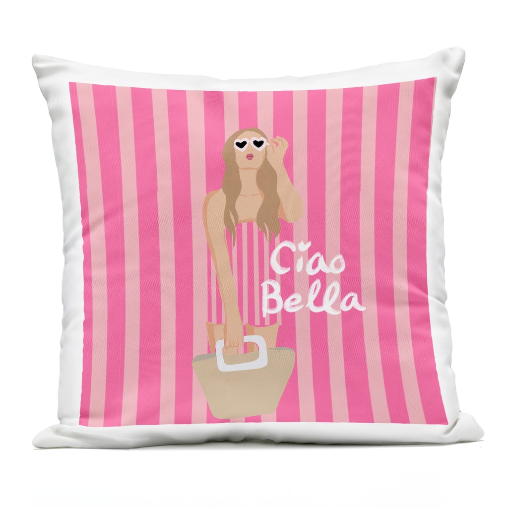 Stupell Pink Striped Glam Girl Printed Outdoor Throw Pillow Design by Chen Alyesh