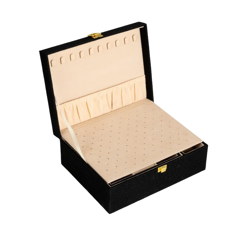Household Essentials Fabric 2-Layer Jewelry Organizer Box with Clasp Closure - 9.3"L x 7.3"W x 3.8"H
