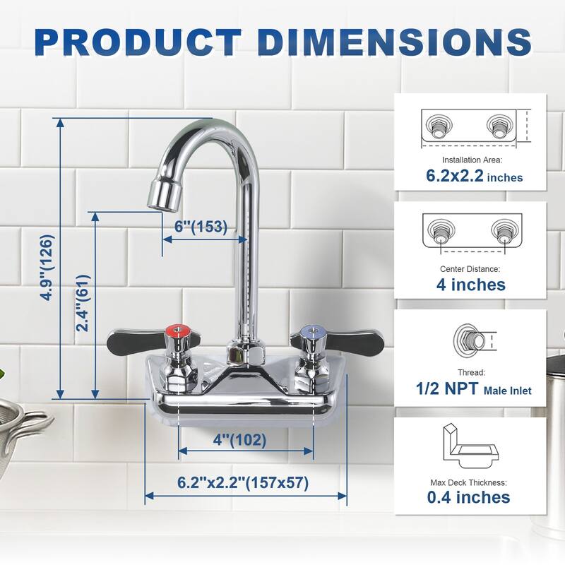 WOWOW Double-Handle Wall Mount Standard Kitchen Bar Faucet