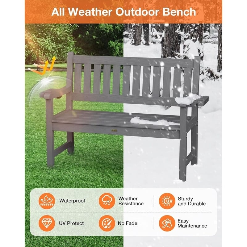 WINSOON All-Weather HIPS Outdoor Garden Bench, 56" Adirondack Outdoor Patio Bench