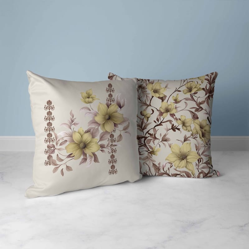 Petal Perfection Faux Suede Reversible Throw Pillow Vanila and Brown