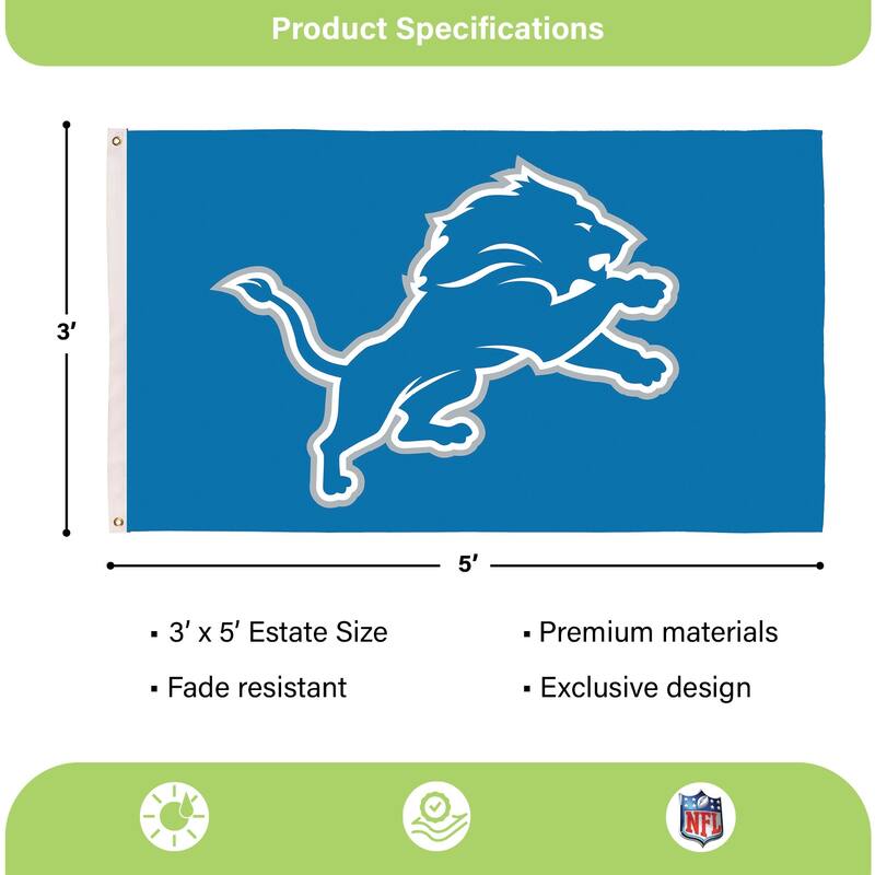 Detroit Lions Single Sided Flag w/ 2 Grommets, 3'x5'