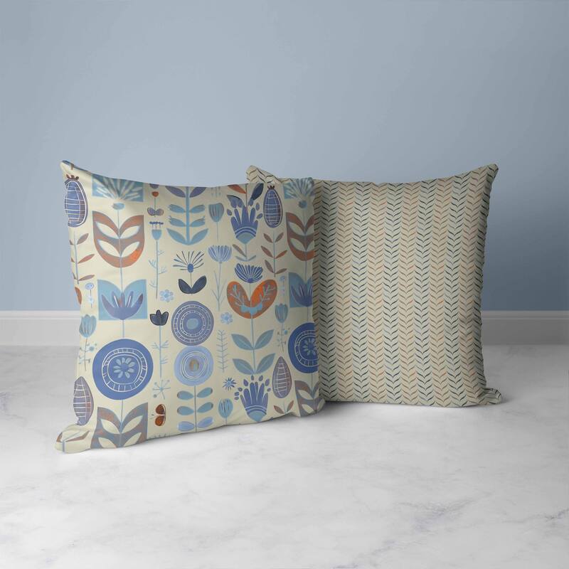 Baltic Blossoms Faux Suede Reversible Throw Pillow Beige and Blue