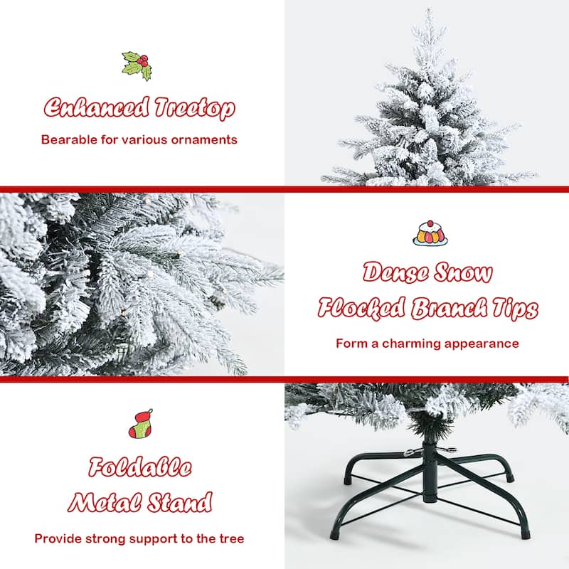 Gymax 4.5/6/7ft Snow Flocked Decoration Christmas Tree w/LED Lights &