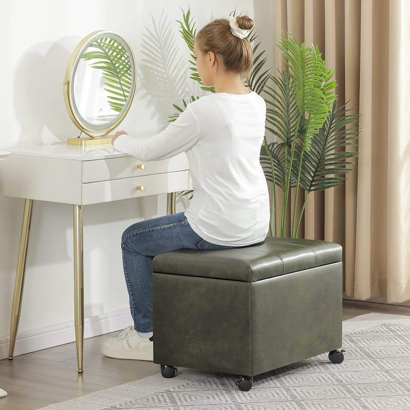 Adeco Faux Leather Storage Ottoman for Living Room Footstool