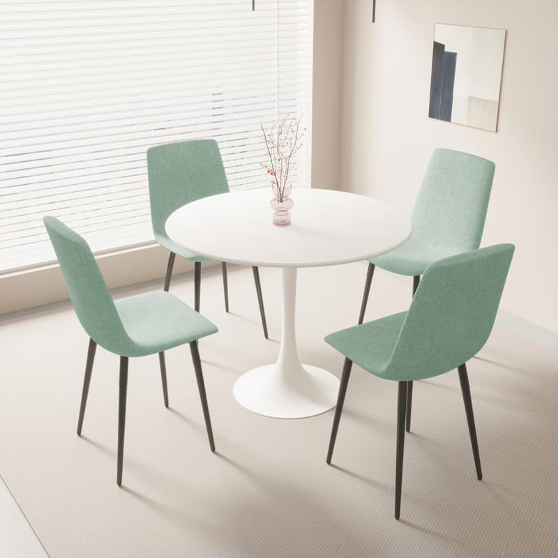 31.5" Round MDF Dining Table Set for 4, White Dining Table MDF Easy Clean with Durable Black Metal Legs - White+Green