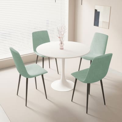 31.5" Round MDF Dining Table Set for 4,4 PCS Dining Chair Linen Upholstered Chair for Restaurant,Guest Receptions