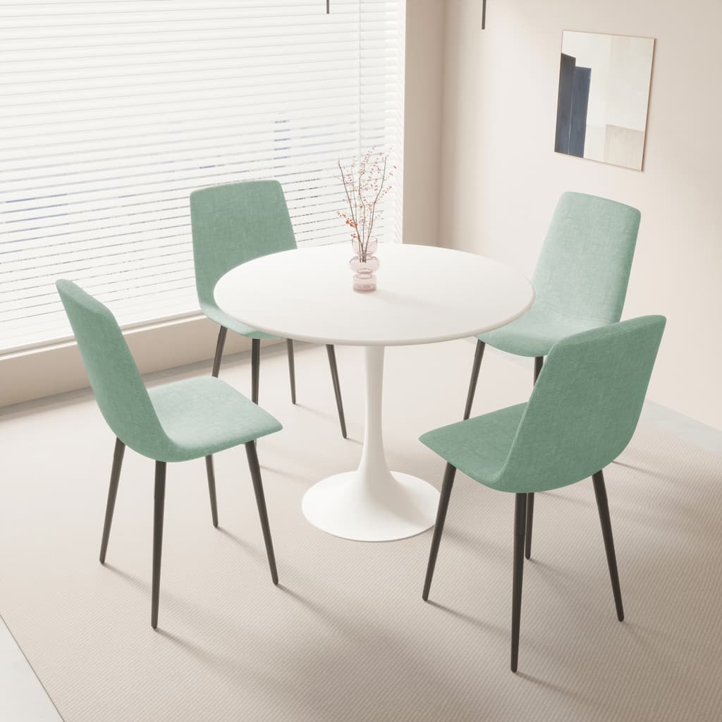 31.5" Round MDF Dining Table Set for 4,4 PCS Dining Chair Linen Upholstered Chair for Restaurant,Guest Receptions