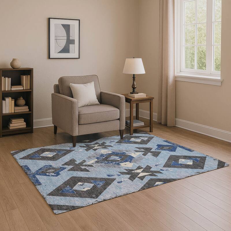 Premium Washable Super Soft Global Impressions Mayfield Rug - Blue - 3' x 5'