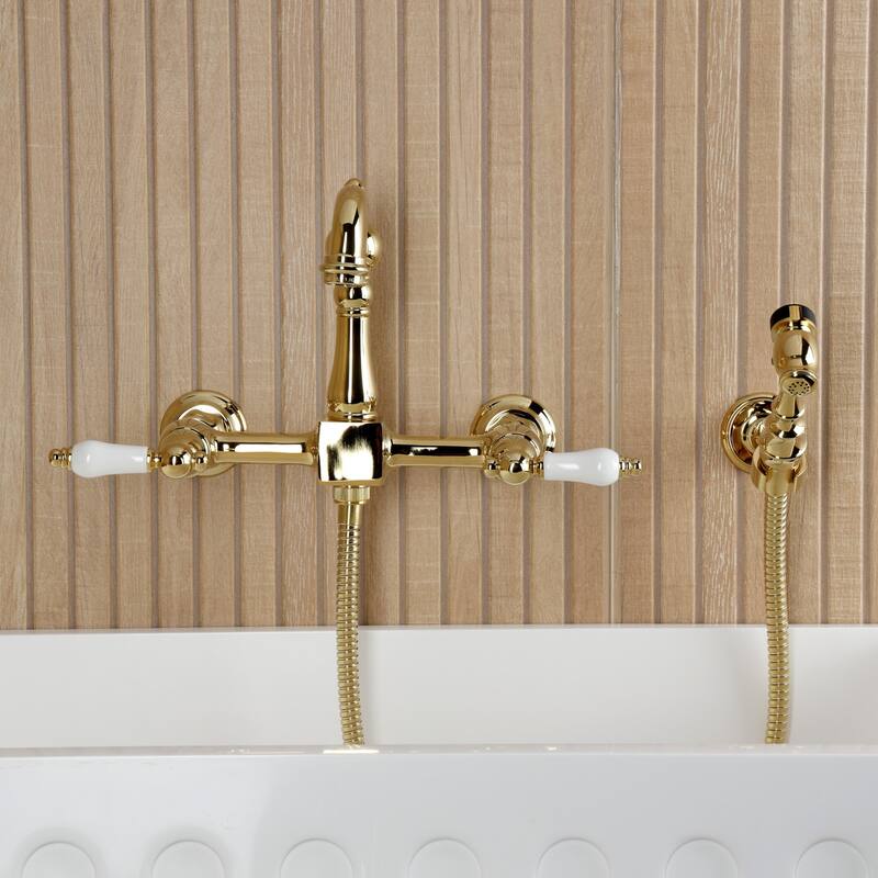 Kingston Brass Essex Double-Handle Wall-Mount Pre-Rinse Bridge Kitchen Faucet