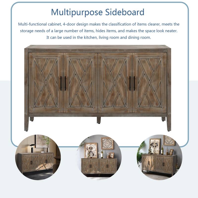 60" 4 Doors Wooden Twill Sideboard