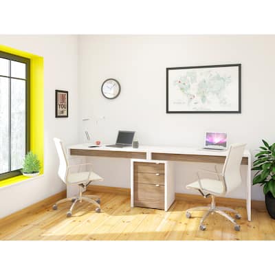 Nexera Liber-T 3 Piece Home Office Set, White and Walnut