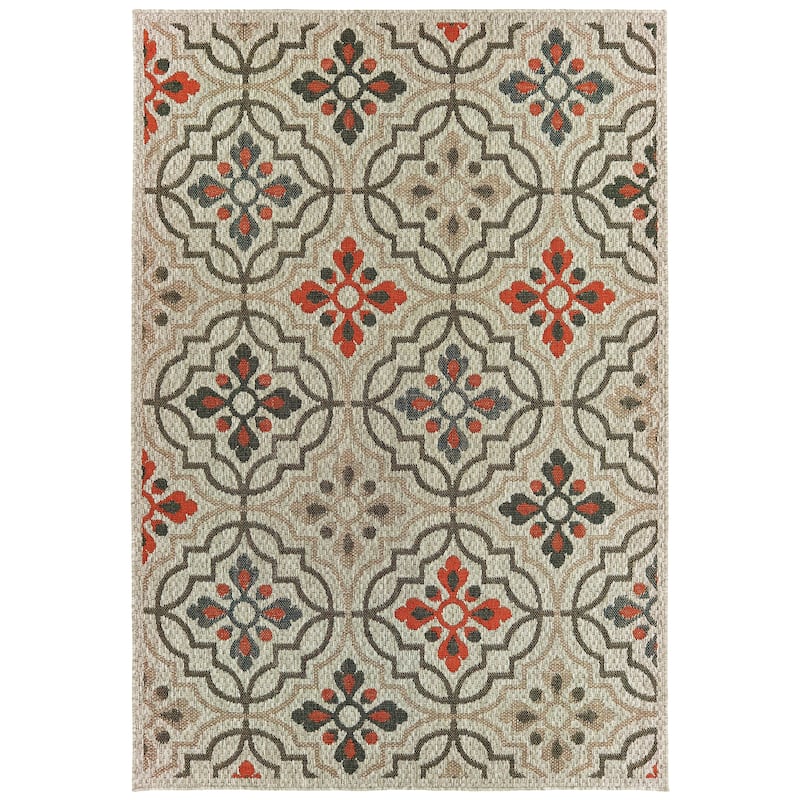 Vista Home Higgins Quatrefoil Panel Indoor/ Outdoor Area Rug by Havenside Home - 3'3" x 5' - Grey/Orange