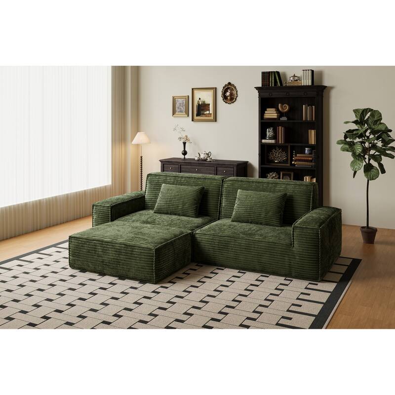 Anmytek Extra Large Plush Modern Striped Fabric Vacuum-Compressed Sofa - Full Sponge High Rebound Green
