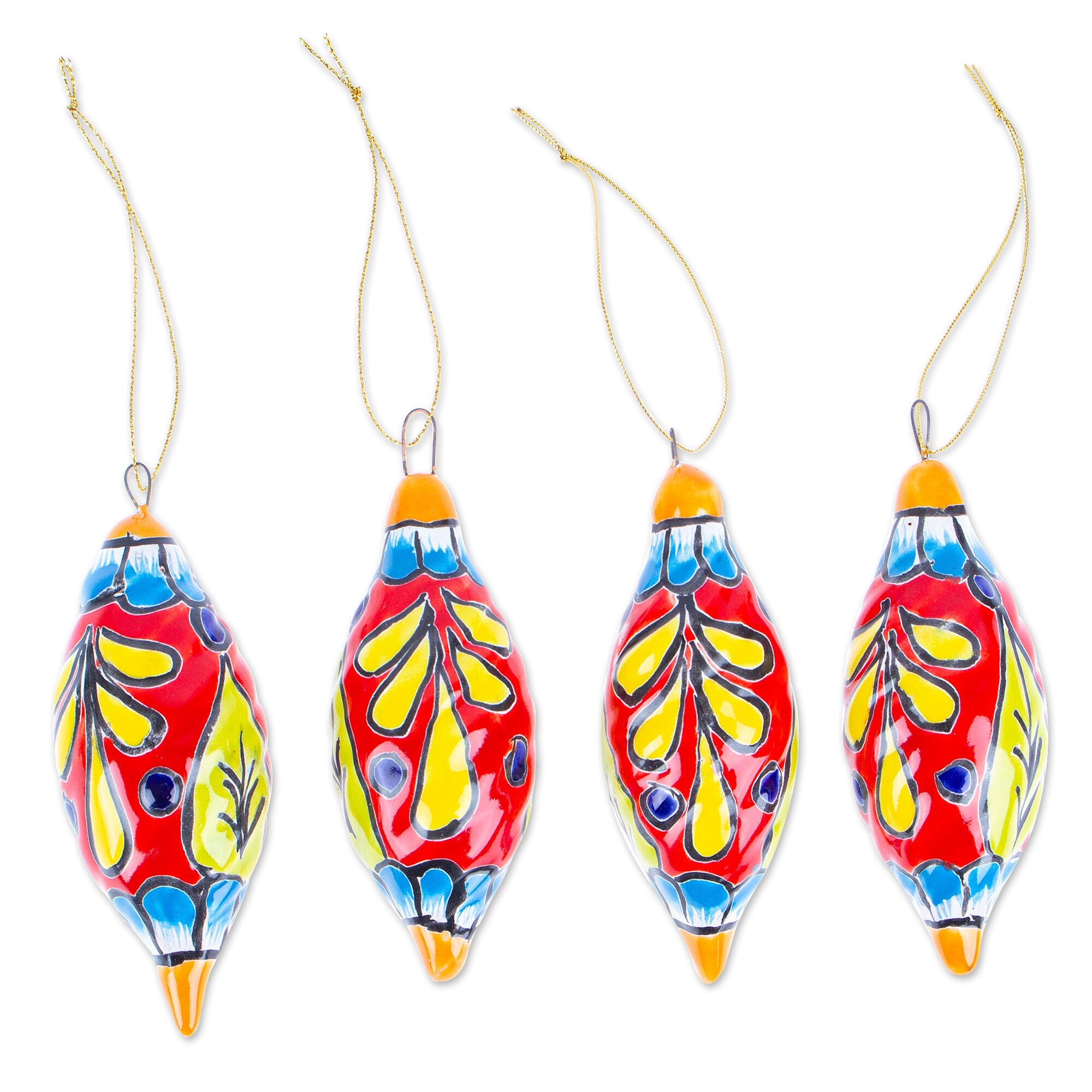 Novica Handmade Scarlet Ambience Ceramic Ornaments (Set Of 4)