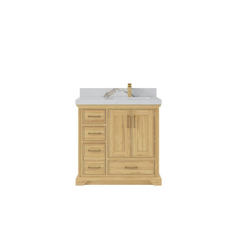 Willow Collections 36 in. W x 22 in. D Charlotte Teak Right Offset Sink Bathroom Solid Teak Vanity with Countertop