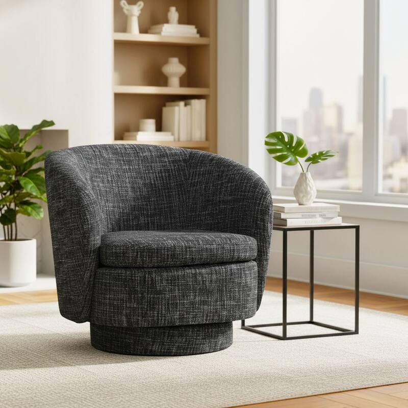 Upholstered 360° Swivel Barrel Chair with Curved Backrest