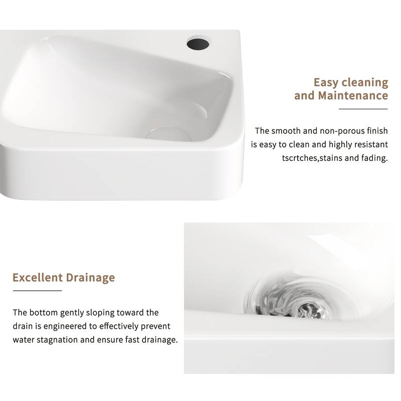GDFStudio - Kairo Compact Modern Ceramic Wall Mounted Vessel Sink with Integrated Towel Bar, Included Faucet and Drain