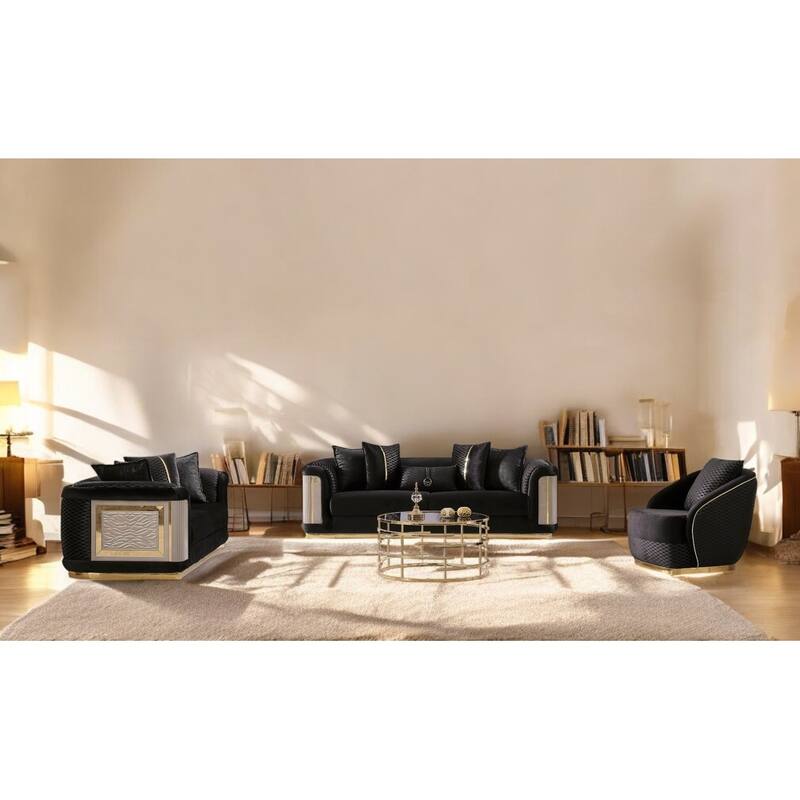 Orabella 3 Pieces Living Room Sets 1 Sofa 1 Love seat 1 Chair - Black