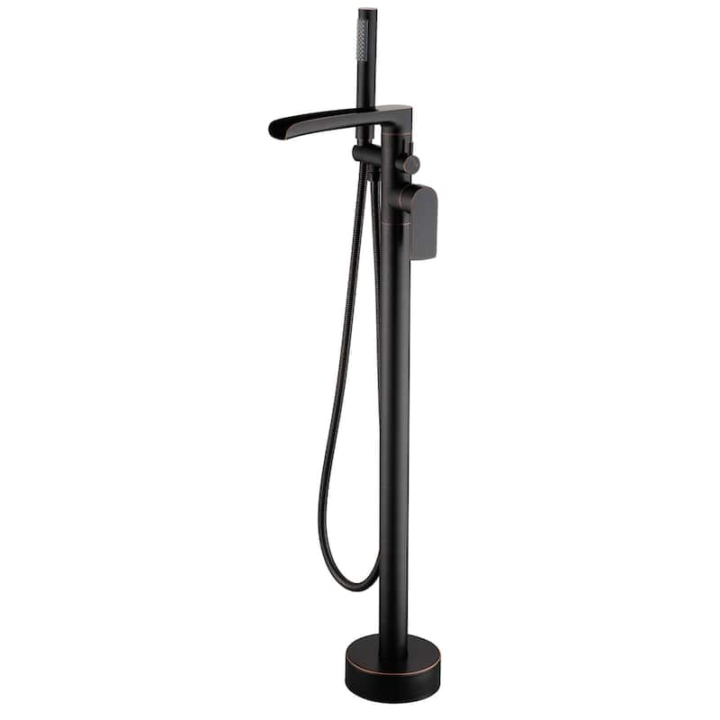 Single Handle Floor Mounted Freestanding Waterfall Tub Filler with Handheld Shower