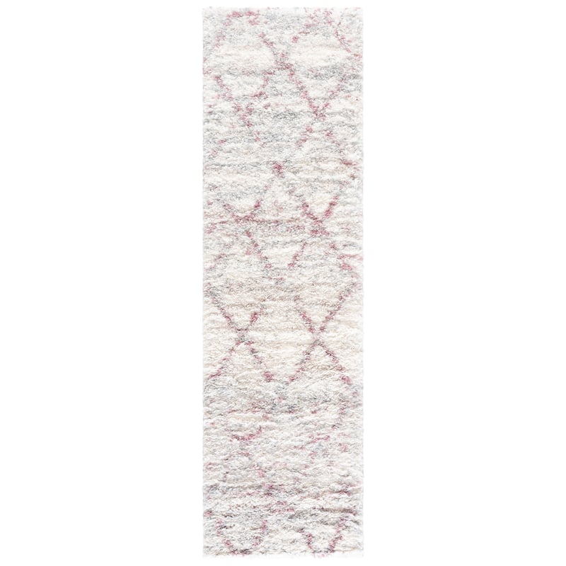 SAFAVIEH Fontana Shag Marye Modern Trellis 2-inch Thick Rug - 2'3" x 8' Runner - Pink/Ivory