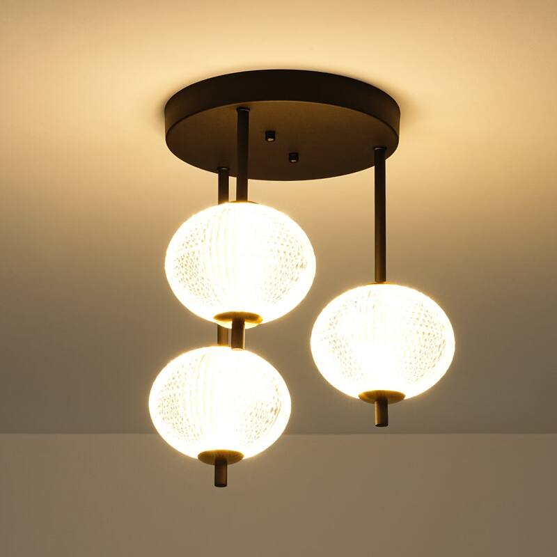 3-Light Cluster Diamond Grid Acrylic Dimmable LED Semi-flush Mount - N/A