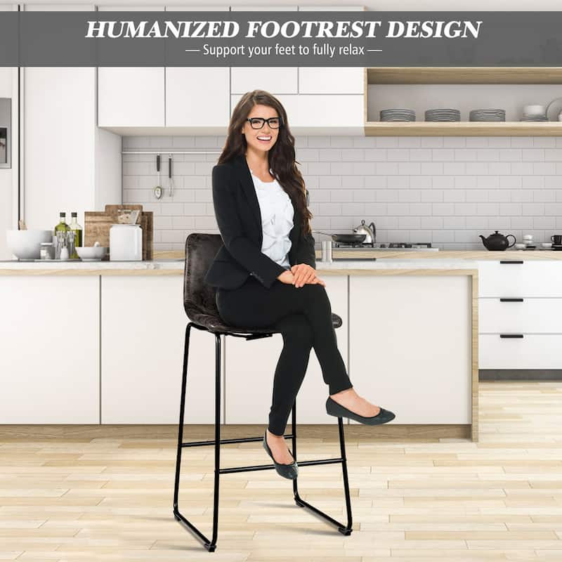 Costway Set of 2 Bar Stool Faux Suede Upholstered Kitchen Dining Chair - 19'' x 18.5'' x 40''(L x W x H)