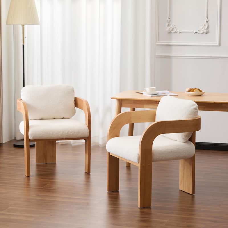 2-Pack Dining Chairs - Fabric with Pillow Back, Solid Wood Frame - White+Natural