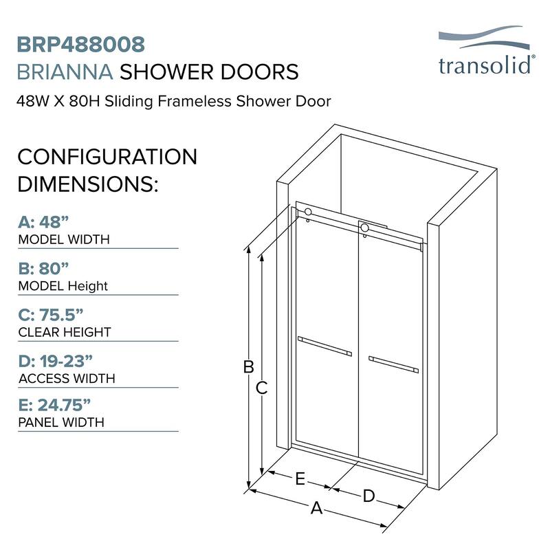 Brianna 48 in. W x 80 in. H By-Pass Frameless Shower Door with Frosted Glass - 44-48-in W x 80-in H