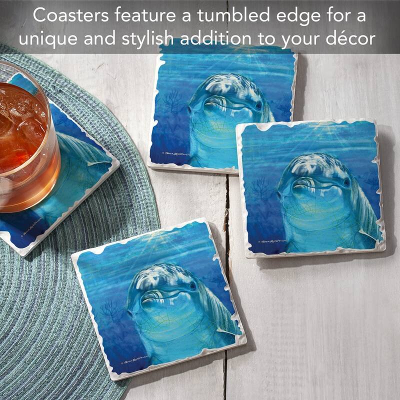CounterArt Indigo Coastal Starfish Absorbent Stone Tumbled Tile Coaster Set of 4 Made in The USA Protective Cork Backing