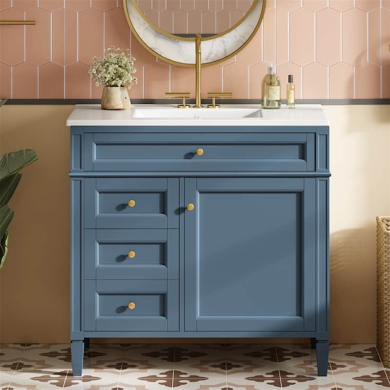 36" Bathroom Vanity with Top Sink, 2 Drawers and a Tip-out Drawer