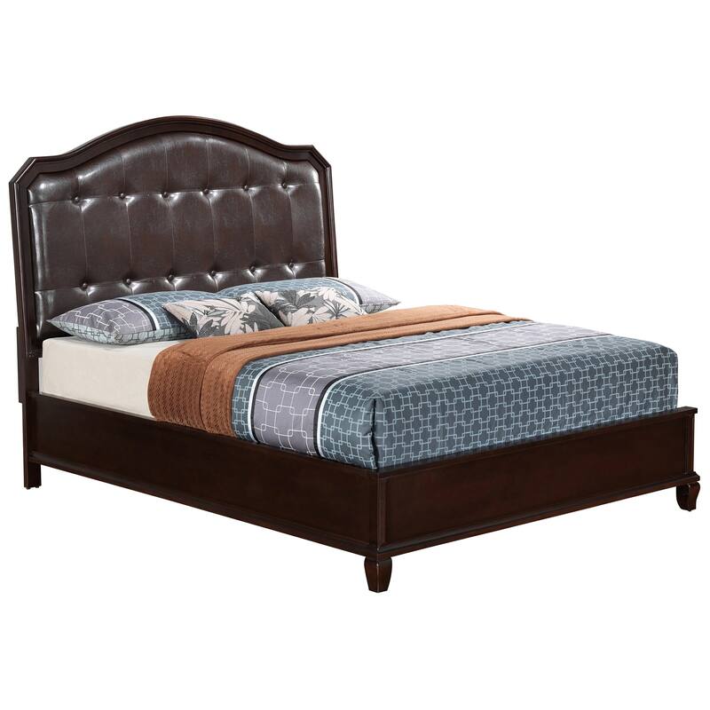 Tufted Faux Leather Queen Panel Bed - 87" - Brown
