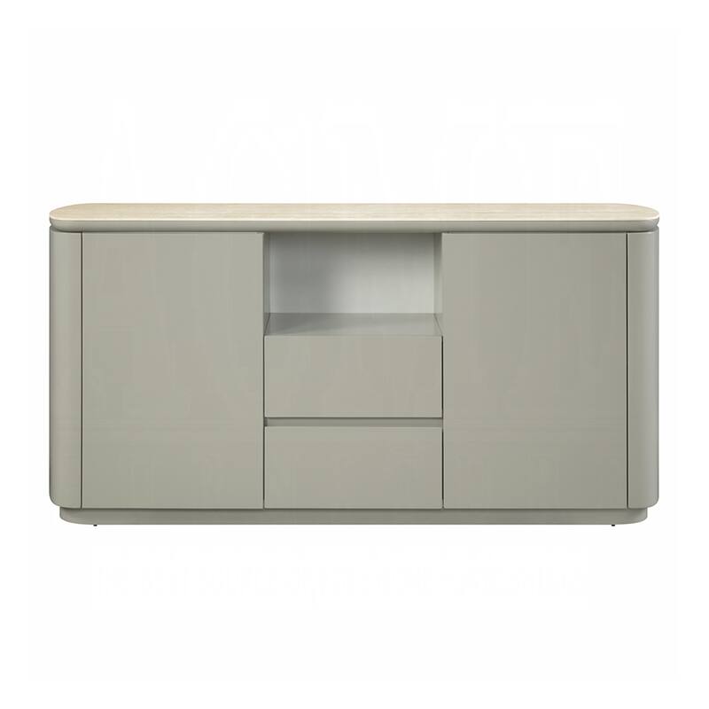 2 Drawers and 2 Doors Wooden Server with Ceramic Top in Light Gray