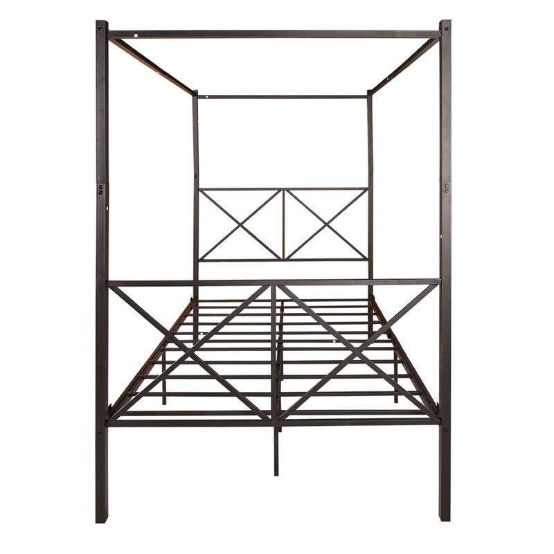 Metal Canopy Bed Frame, Platform Bed Frame with X Shaped Frame Black
