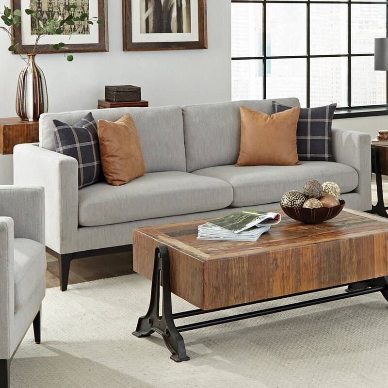 Upholstered Sofa with Metal Base in Light Grey and Black