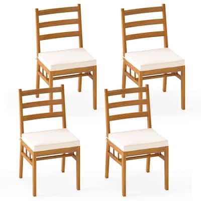 Natural Off-White Acacia Wood Dining Chairs Set of 4 with Cushions - 18” x 21.5” x 34” (L x W x H)
