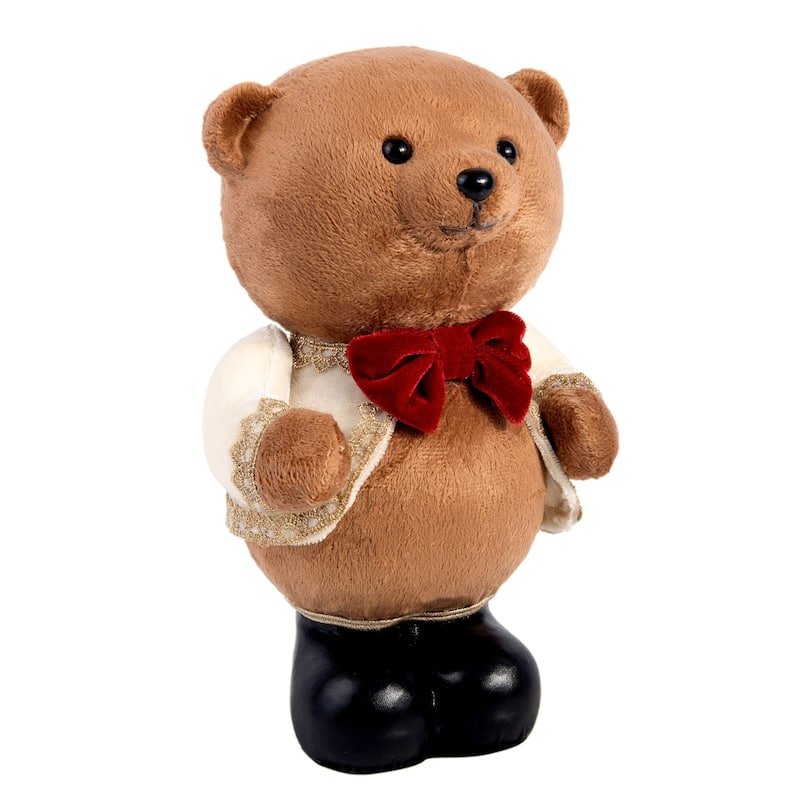 Brown & Gold Plush Bear Christmas Decoration - 6.3 x 4.7 x 9.8"