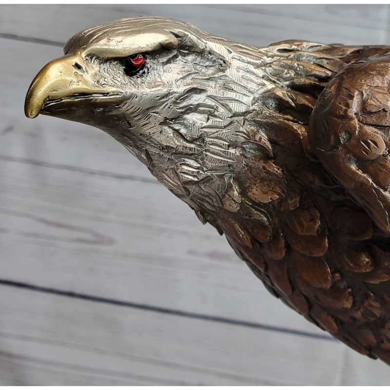 Bronze Sculpture Statue Of Bald Eagle By Moigniez Marble Base Outdoor 14 Inches X 15 Inches
