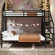 preview thumbnail 2 of 10, Black Metal Twin over Full Bunk Bed with Storage Staircase and Small Open Wardrobe