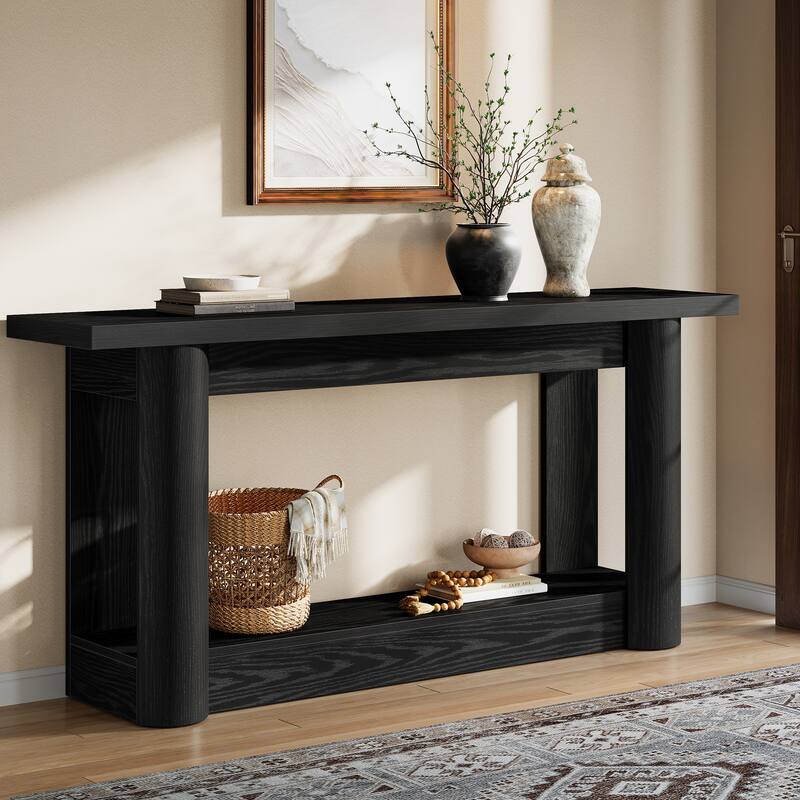 63-Inch Farmhouse Console Table, 2-Tier Narrow Long Sofa Table